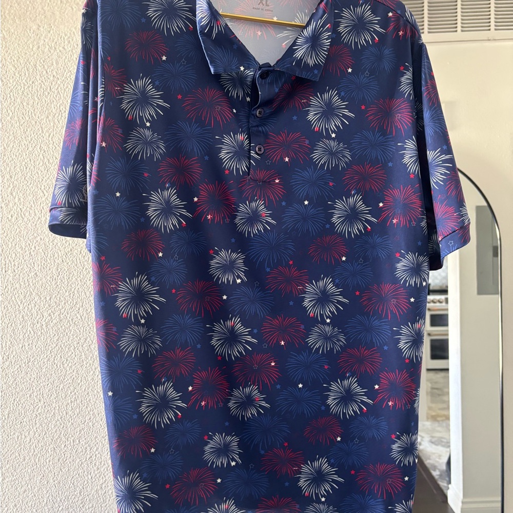 Men's Blue and Red Firework Print Shirt